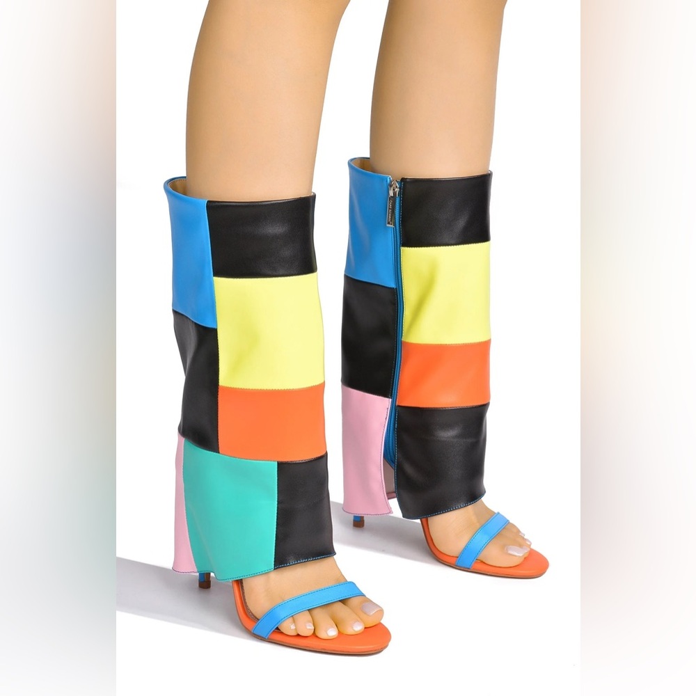 Cape Robbin Colorblock Knee High Boots Open Toe Patchwork Heels Women Sz 10 NWT - Picture 1 of 3